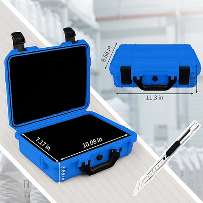 1 Pcs 11.3 x 8.7 x 4.2 Inch Waterproof Hard Case with DIY Customizable Foam Insert Portable Protective Case with Knife for Camera Drones Equipments Tools Test Instruments (Blue)