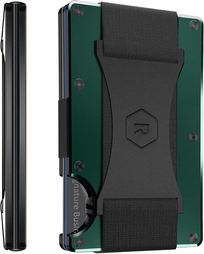 The Ridge Wallet - Slim Minimalist Compact Wallet and Card Holder, | RFID Protected Front Pocket Wallets | Integrated Cash Strap | Forest Green