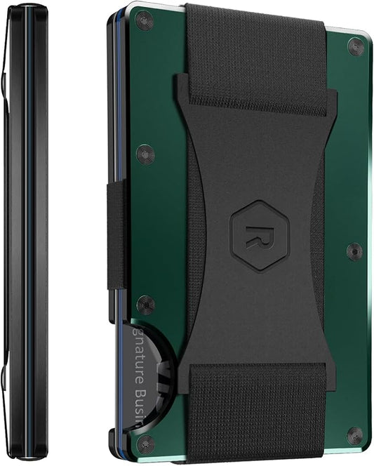 The Ridge Wallet - Slim Minimalist Compact Wallet and Card Holder, | RFID Protected Front Pocket Wallets | Integrated Cash Strap | Forest Green