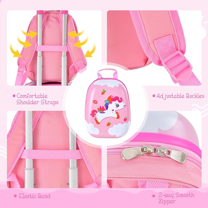 BABY JOY 2 Pcs Kids Luggage Set, 16" Toddlers Carry-on Suitcase & 12" Backpack Set, Children Travelling Case w/ 4 Casters, Retractable Handle, Lightweight Trolley Case for Girls Boys (Cloud Pony)