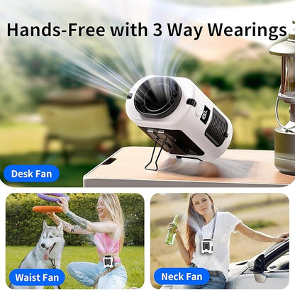 Socool Portable Waist Fan 5000mAh Rechargeable Mini Clip On Personal Fans with 13000RPM & 4 Adjustable Speeds, 25H Cooling Wearable Shirt Belt Hanging Neck Fan for Outdoor Working Jobsite (White)