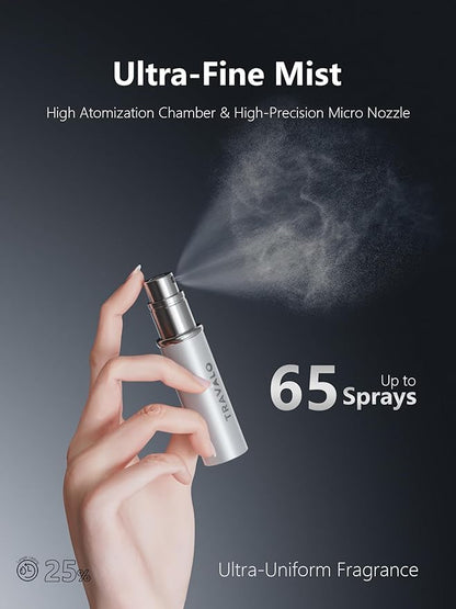 Refillable Perfume Atomizer, Bottom Filling Fragrances Perfume Bottle, Mini Cologne Dispenser, Travel sized, Portable Sprayer for Women Men, Gift (ESSENTI, SILVER)