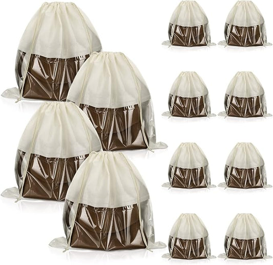 Shappy 12 Pcs Dustproof Drawstring Bags Purse Dust Storage Bags for Handbags Covers Non Woven Fabric Cloth Pouch String Packing Organizer Shoe Pouch(Large,Beige)