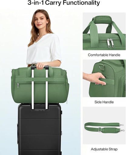 MILADA Carry On Luggage Bags for Travel Large Foldable Duffle Bag for Travel Lightweight Personal Bags for Airplanes Weekend Overnight Bags for Women Mens Travel Bag, Forest Green
