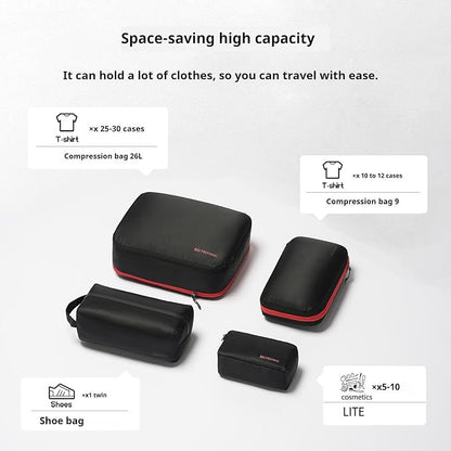 Bee Nesting BeeNesting Waterproof Compression Packing Cubes 5/6/8 sets, Large Travel Packing organizers for Carry on Luggage, 2 Sides Expandable Storage Bags (Black Gray, S+M+XL+Lite)