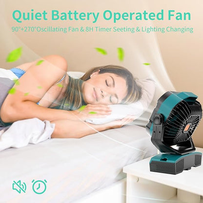 Camping Fan Portable 20000mAh Oscillating Battery Powered Fan Rechargeable Camping essentials Tent Light Hook 270° Pivot Battery Operated USB Desk X68 Cyan