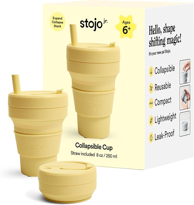 STOJO Collapsible Travel Cup - Reusable To-Go Pocket Size Silicone Bottle for Hot and Cold Drinks - Perfect for Camping - Microwave & Dishwasher Safe (Mimosa, 8 Ounce (Pack of 1))
