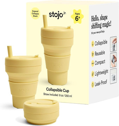 STOJO Collapsible Travel Cup - Reusable To-Go Pocket Size Silicone Bottle for Hot and Cold Drinks - Perfect for Camping - Microwave & Dishwasher Safe (Mimosa, 8 Ounce (Pack of 1))