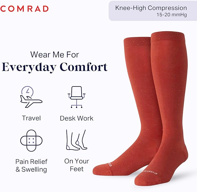 Comrad Recycled Cotton Knee High Socks - 15-20mmHg Graduated Compression Socks - Soft & Breathable Support Socks, Unisex