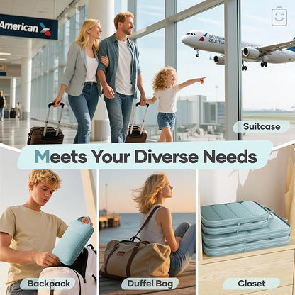 Veken 11 Set Compression Packing Cubes for Travel Essentials,Compressible Expandable Large Luggage Suitcase Organizer Bags for Clothing,Durable Space Saver Storage Bags with Toiletry Bags(Blue Gray)