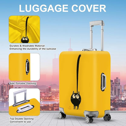 ANNA QUEEN Cute Black Cat Luggage Cover, Whimsical Cat Design with Long Tail, Stretchable, Washable Travel Protector for 32-34 Inch Luggage