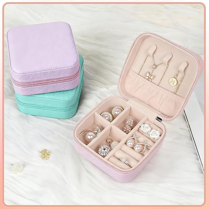 48 Pcs Mini Jewelry Travel Case Multi-Color Wedding Mini Jewelry Box Gorgeous Travel Jewelry Box for Wedding Bridesmaid Invitation Return Gifts, Rings and Earrings