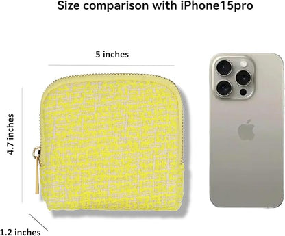 Small Travel Jewelry Case, Soft Tweed Organizer Pouch for Bangle, Bracelets, large Earrings, Beaded necklace, Anti-Scratch & Portable Jewelry Bag Holder for Travel & Everyday Use (Lemon Yellow)