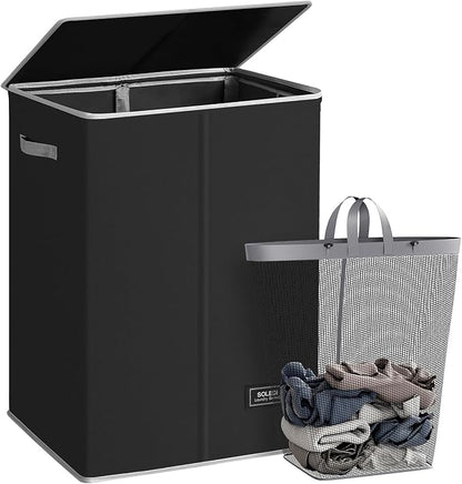 SOLEDI Laundry Hamper with Lid 130L Large & Tall Collapsible Laundry Basket, Clothes Hamper with Bag Removable Easy to Carry, Dirty Hampers for Bedroom, Bathroom, Dorm, College, Black