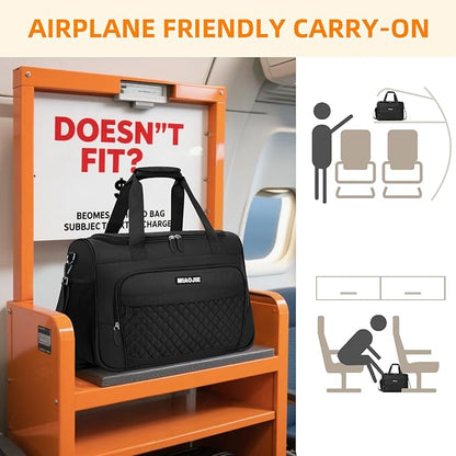 Travel Duffle Bag for Women, Underseat Carry On luggage Bag Foldable Overnight Weekender Hospital Bag Lightweight Airplanes Personal Item Travel Tote Bag for Women Birthday Gifts, 16IN Black