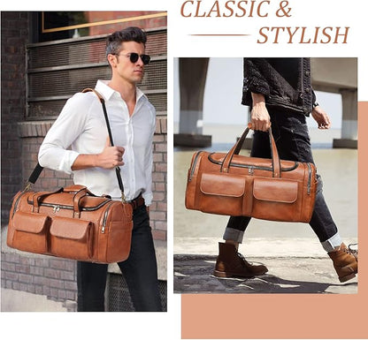 BOLOSTA Travel Duffel Bag for Men Women, Large PU Leather Carry on Duffle Bags for Traveling, Waterproof Overnight Weekender Duffel Bag with Shoe Compartment - Perfect for Daily Use/Birthday Gift