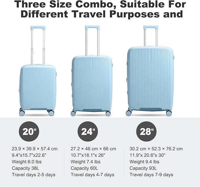 Nazhura Luggage Set, 3-Piece Hardside Suitcase Set, 20-inch Carry On, 24-inch, 28-inch Luggage
