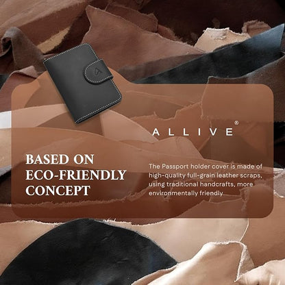 ALLIVE Passport Holder for Travel, Genuine Leather Passport Holder with AirTag Hidden Pocket, Rfid Blocking Passport Cover Travel Wallet for Women Men, Airport Essentials Gift (Black)