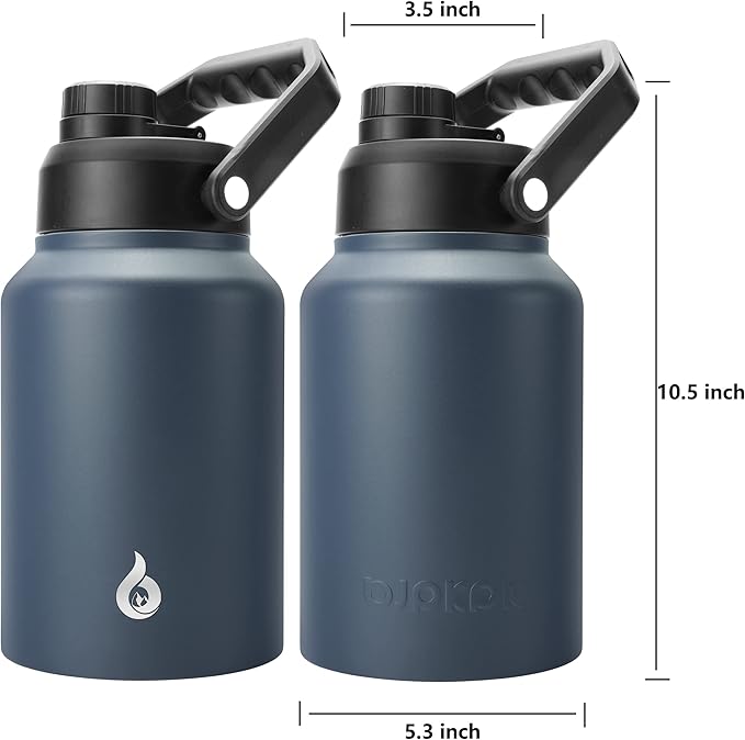 BJPKPK 64 oz Insulated Water Bottle, Dishwasher Safe Half Gallon Water Bottle with Ergonomic Handle, BPA Free Leak Proof Water Jug for Sports, Metal Jug with Anti-slip Bottom, Navy Blue