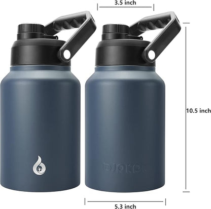 BJPKPK 64 oz Insulated Water Bottle, Dishwasher Safe Half Gallon Water Bottle with Ergonomic Handle, BPA Free Leak Proof Water Jug for Sports, Metal Jug with Anti-slip Bottom, Navy Blue