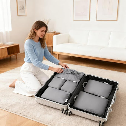6-piece travel compression packaging cube - foldable travel bag expandable, luggage storage bag. (grey)