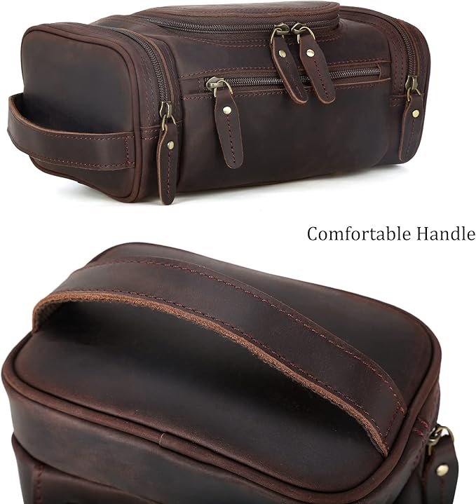Polare Toiletry Bag Full Grain Leather Shaving Kit Dopp Kit Travel Case Wash Bag with YKK Zippers