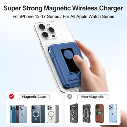 Vexnara for Magsafe Battery Pack, 10000mAh Power Bank for iPhone with Built-in Cables, 20W Fast Charging Magnetic Wireless Portable Charger with Stand for iPhone 17/16/15/14/13/12/Apple Watch Series