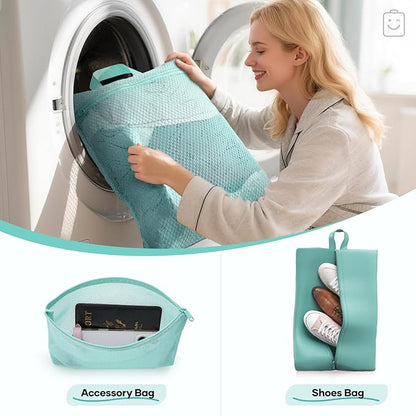 Veken 11 Set Compression Packing Cubes for Travel Essentials,Compressible Expandable Large Luggage Suitcase Organizer Bags for Clothing,Durable Space Saver Storage Bags with Toiletry Bags(Blue Green)