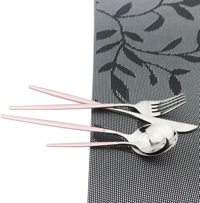 Pink Silver Silverware Set, JASHII 30-Piece Stainless Steel Satin Finish Flatware Set, Kitchen Utensil Set, Mirror Polished Tableware Cutlery Set for Home and Restaurant, Dishwasher Safe