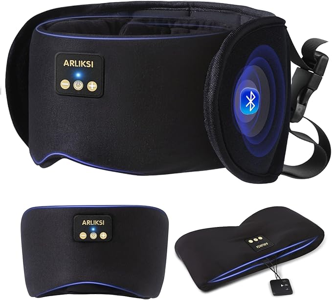 Airplane Pillow with Bluetooth Sleep Eye Mask, Travel Pillows for Airplanes Long Flight, Compact Plane Head Strap for Sleeping Upright 360° Support, Traveling Essentials to Secure Head & Neck (Black)