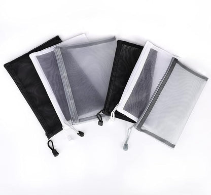 12 Pieces Zipper Nylon Mesh Pouch, Mesh Cosmetic Bags Makeup Bags Pencil Case, Multipurpose Travel Bags for Cosmetic School Office Supplies and Travel Accessories (Black, A5+B6)