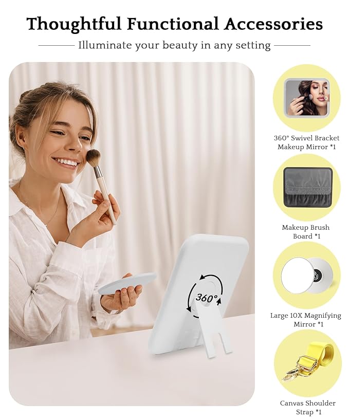 MOMIRA Travel Makeup Bag Cosmetic Bag with Lighted Mirror, Adjustable Brightness in 3 Color Scenarios/Detachable makeup mirror, 2024-All-round Upgrade, Waterproof, Gift for Women -Glett Yellow