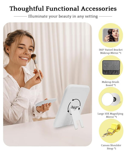 MOMIRA Travel Makeup Bag Cosmetic Bag with Lighted Mirror, Adjustable Brightness in 3 Color Scenarios/Detachable makeup mirror, 2024-All-round Upgrade, Waterproof, Gift for Women -Glett Yellow