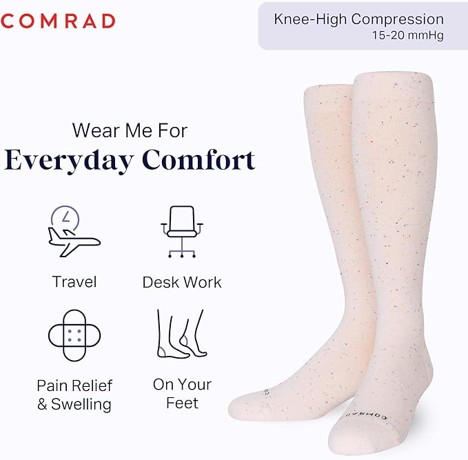 Comrad Recycled Cotton Knee High Socks - 15-20mmHg Graduated Compression Socks - Soft & Breathable Support Socks, Unisex