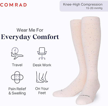 Comrad Recycled Cotton Knee High Socks - 15-20mmHg Graduated Compression Socks - Soft & Breathable Support Socks, Unisex