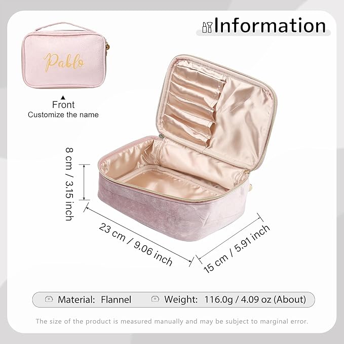 Personalized Name Makeup Bags - Monogrammed Gift for Women Girls Cosmetic Bag with Zipper Gift Ideal for Teen Girls Women Birthday Friend Mom (Pink)