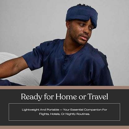 Lunya Sleep Mask with Box - Washable Silk Sleeping Mask and Headband for Beauty Routines - Thermoregulating Comfort for Restful Nights - Silk Eye Mask for Women - Large - Deep Blue