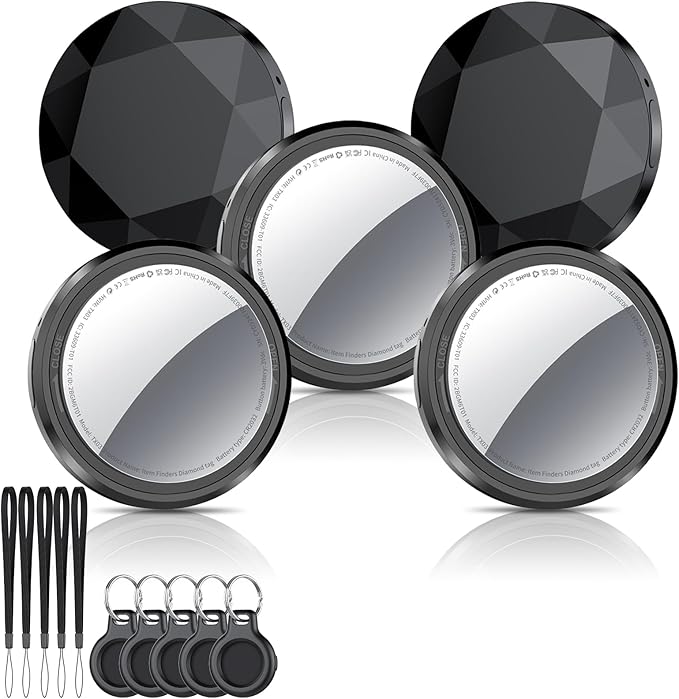 Air Tracker Tags-5 Pack Black | Bluetooth Tracker Work with Apple Find My (iOS Only), Smart Tag with Protective Case/Keychain/Lanyard, Item Finder for Luggage/Key/Suitcase, Replaceable Battery