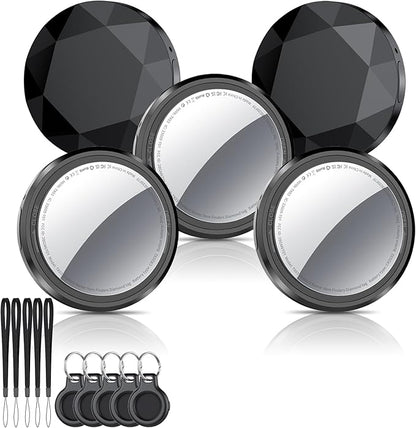Air Tracker Tags-5 Pack Black | Bluetooth Tracker Work with Apple Find My (iOS Only), Smart Tag with Protective Case/Keychain/Lanyard, Item Finder for Luggage/Key/Suitcase, Replaceable Battery