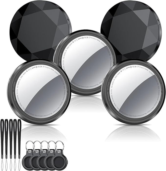 Air Tracker Tags-5 Pack Black | Bluetooth Tracker Work with Apple Find My (iOS Only), Smart Tag with Protective Case/Keychain/Lanyard, Item Finder for Luggage/Key/Suitcase, Replaceable Battery