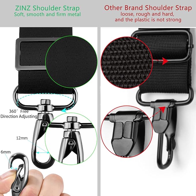ZINZ Shoulder Strap 78" Universal Bag Strap with Ultra-thick Fixed Padded and Dual Balanced Adjustable Buckles for Briefcase, Travel Bag, Laptop Bag, Crossbody bag - Black