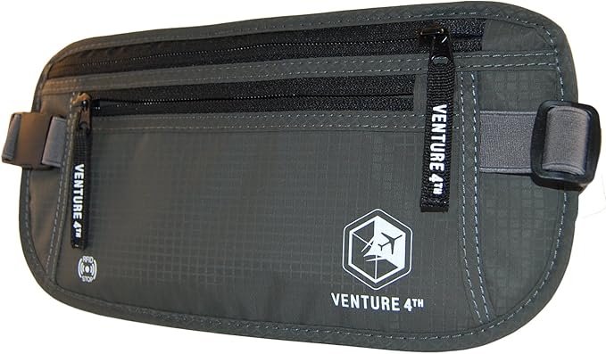 VENTURE 4TH Slim Minimalist Design RFID Money Belt with RFID Blocking Sleeves, for Men and Women – Ideal for Keeping Your Cash, Credit Card, Passport, Phone Secure When Traveling - Gray