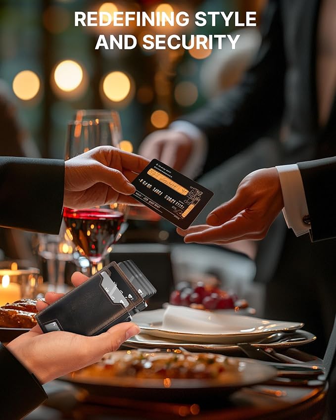 typecase Wallet for Men: Rfid-blocking with Money Clip Slim Leather Bifold ID Window Smart Pop Up Card Case Front Pocket Wallet with Gift Box (Burnished Black)