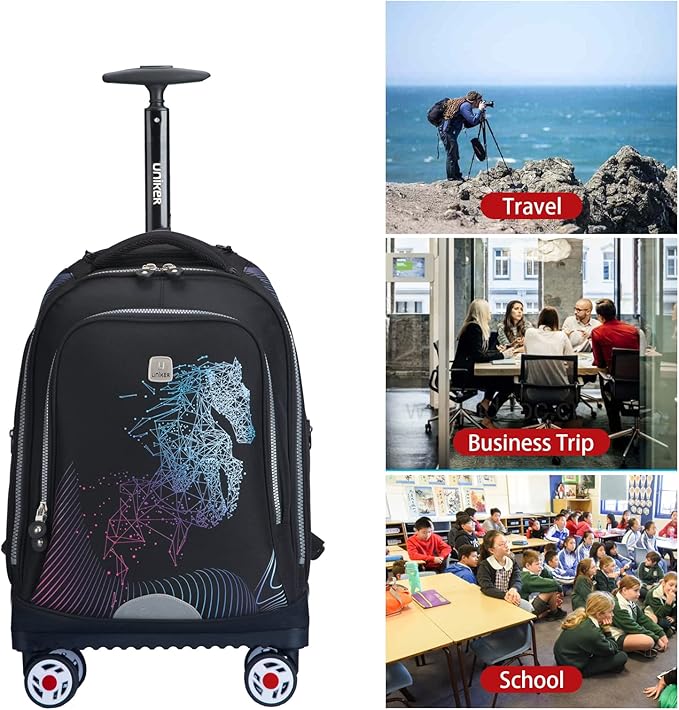 UNIKER Rolling Backpack with Wheels for Travel, Roller Backpack for Women, Wheeled Laptop Bag Fits 15.6 Inch Notebook