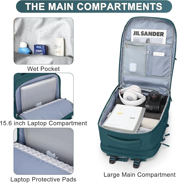 Casual Backpack Traveling Backpack, A-peacock Blue, Expandable, Travel Backpacks