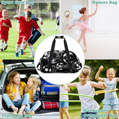 Personalized Kids Duffel Bag for Girls Boys Traveling Football Soccer Pattern Small Sport Gym Bag Custom Overnight Weekender Tote Bag Carry on Teen Dance Bag for Gymnastic Ballet