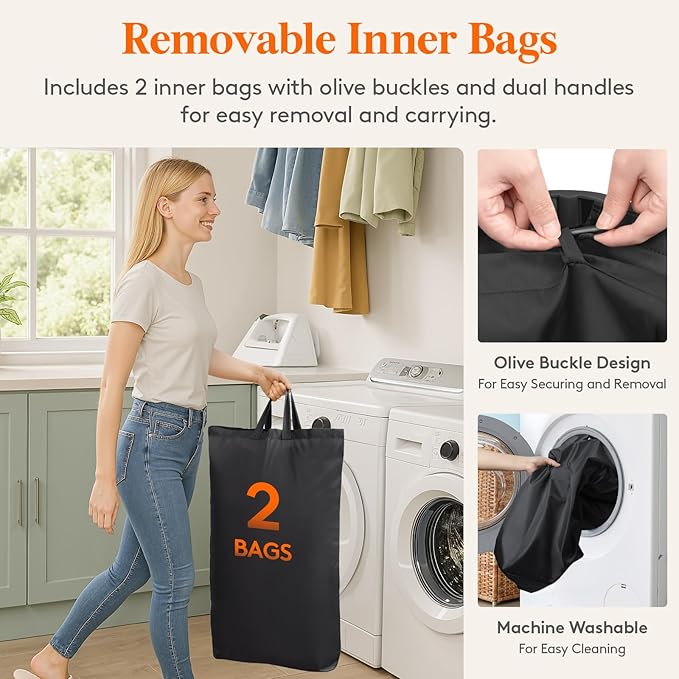 Lifewit 145L Laundry Basket with Lid, Large Laundry Hamper with Plastic Handles and Removable Bag, Foldable Tall Dirty Clothes Hampers for Laundry for Laundry Room, Bedroom, Bathroom, Dorm, Dark Gray