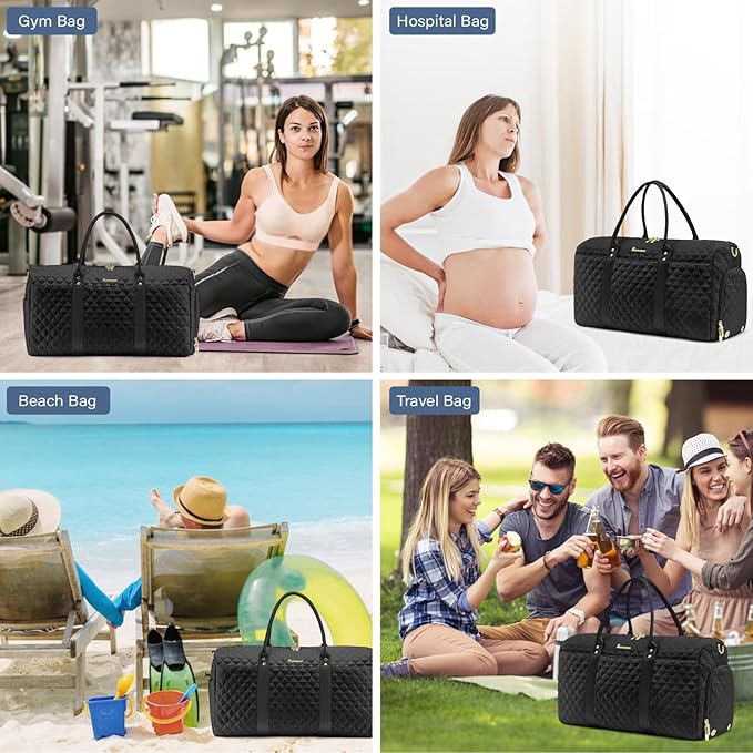Duffle Bag for Travel,Personal Item Travel Bag with Toiletries Bag,Gym Bags for Men and Women with Wet Pocket & Shoes Compartment(Black)