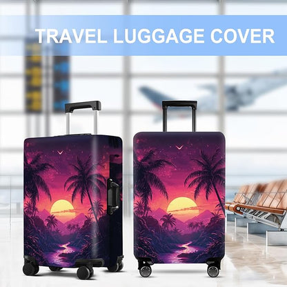 Luggage Cover Washable Suitcase Protector Anti-scratch Suitcase cover Fits 20-34 Inch Luggage (Coconut trees, L(28-30inch suitcase))