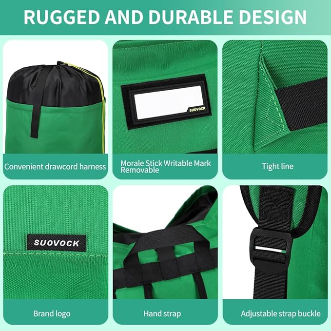 Extra-Large Heavy Duty Laundry Bag Backpack - Drawstring Closure (Grass Green)